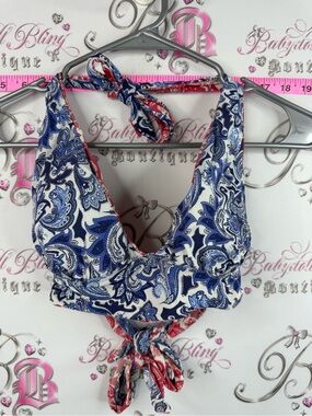 La Vie En Rose bikini top reversible Blue red White Paisley Halter Bikini Top